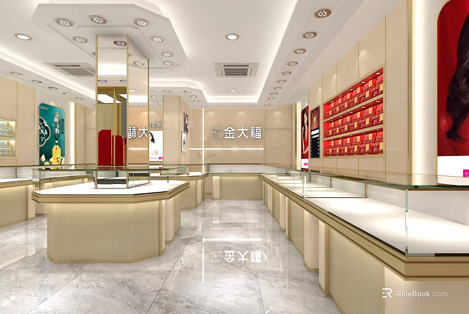 Elegant Jewelry Store Interior Design With Glass Display Cases And Modern Decor 3d model 