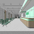 Hospital Triage Area Interior With Green Walls Wooden Reception Desk And Waiting Chairs
