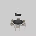 Modern Light Colored Dining Chairs With Round Table And Pendant Light In Light Gray Background 3d model