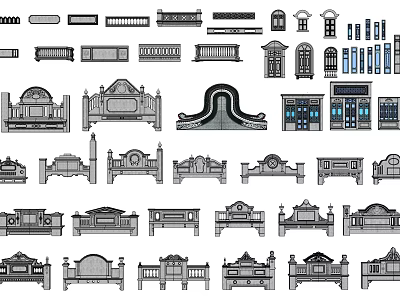 Various Architectural and Furniture Components with Decorative Carved Designs and Structural Elements 3d model
