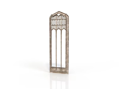 Gothic Style Decorative Grille Door With Arched Top And Slender Vertical Bars 3d model