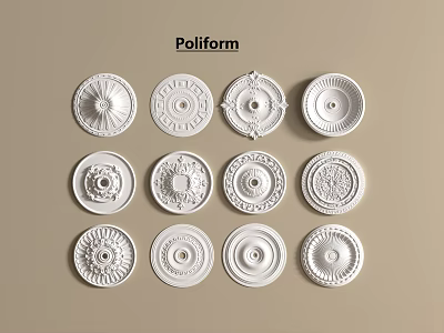 White Carved Ceiling Medallions With Various Intricate Designs For Interior Decoration 3d model