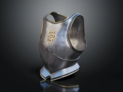 Shiny Medieval Armor Breastplate With Metallic Surface And Golden Ornament 3d model
