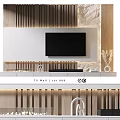 Modern TV Wall Design With Wood Panel Stone Accent And Decor 3d model