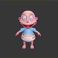 Cartoon Man Character With Short Hair Blue Shirt And White Diaper Smiling
