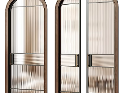 Modern Double Doors With Ribbed Glass Panels Sleek Handles And Metal Frames 3d model
