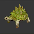 Green Spiky Turtle Sculpture With Textured Shell And Reflection On Dark Background 3d model