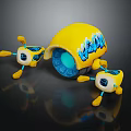 Yellow KRAK Themed Toy Structure With Blue Interior And Small Robots 3d model