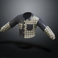 Plaid Patchwork Casual Shirt With Dark Blue Collar Long Sleeves And Chest Pocket