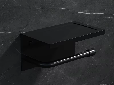 Sleek Black Wall Mounted Bathroom Vanity With Towel Bar And Marble Wall 3d model