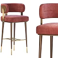 Burgundy Velvet Upholstered Bar Stools With Golden Metal Frame And High Back Design
