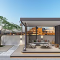 Rooftop Garden Landscape With Water Pool Wooden Deck And Seating Area