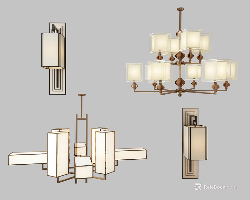 Modern Lighting Fixture Set With Chandelier Wall Sconces And Ceiling Lights 3d model