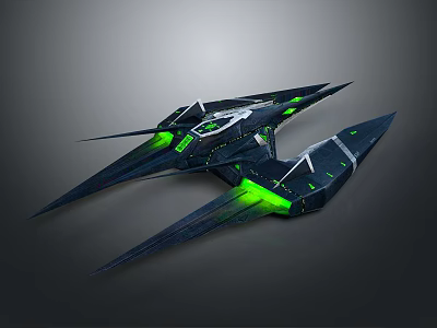 Futuristic Cosmic Spaceship Design With Green Illuminated Engines And Sleek Wings 3d model