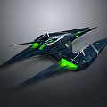 Futuristic Cosmic Spaceship Design With Green Illuminated Engines And Sleek Wings
