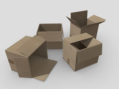 Different Sizes Open And Closed Corrugated Cardboard Boxes For Packaging And Storage 3d model
