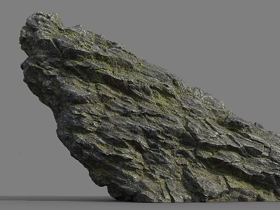 Large Natural Stone Rock With Rough Texture And Green Moss For Decoration 3d model