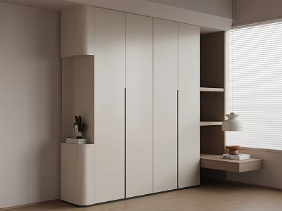 Modern White Wardrobe Interior Design With Window Shelves And Lamp On Countertop 3d model