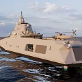 Modern Warship Sailing On Open Ocean With Sleek Hull And Upper Deck Structure 3d model