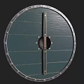 Round Wooden Shield with Eagle Design and Metal Rim Central Boss