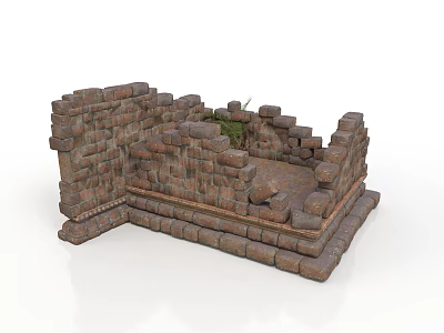 Modern Decorative Stone Structure With Stacked Brick Walls Steps And Green Plants 3d model