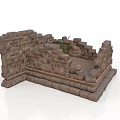 Modern Decorative Stone Structure With Stacked Brick Walls Steps And Green Plants