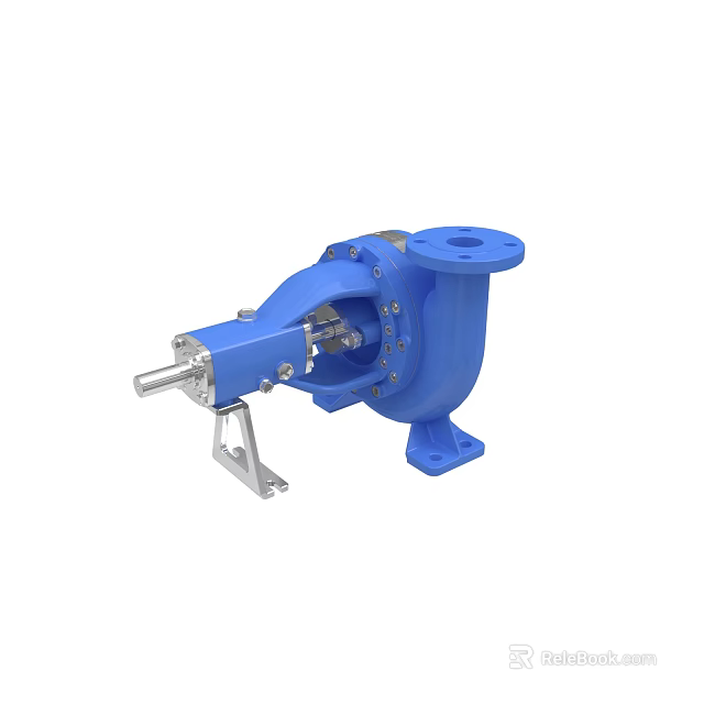 Blue Industrial Pump With Metal Structure And Connection Ports Support Bracket 3d model 