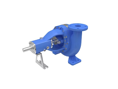 Blue Industrial Pump With Metal Structure And Connection Ports Support Bracket 3d model