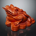 Traditional Chinese Style Red Carved Toad Decorative Figurine With Coin Base