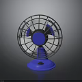 Portable Desktop Electric Fan With Blue Base Metal Grille And White Blades