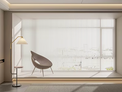 Vertical Blinds Covering Window In Modern Interior With Accent Chair Floor Lamp Natural Light 3d model