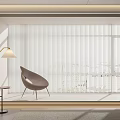 Vertical Blinds Covering Window In Modern Interior With Accent Chair Floor Lamp Natural Light