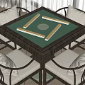 Wooden Frame Entertainment Table With Green Mahjong Surface And Surrounding Comfortable Chairs