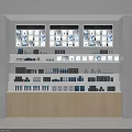 Modern Retail Display Shelves with Neatly Arranged Cosmetic Products on Multiple Layers