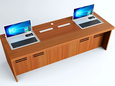 Spacious Wooden Functional Desk With Two Laptops Drawers And Cabinets For Home Office Use 3d model