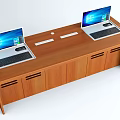 Spacious Wooden Functional Desk With Two Laptops Drawers And Cabinets For Home Office Use