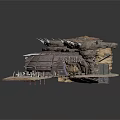 Futuristic Building Model with Multi Layered Rock Structures Round Architecture Lower Platform and Detailed Components