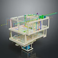 3D Building Structure Model Featuring Multi Floor Layout And Colored Pipelines 3d model