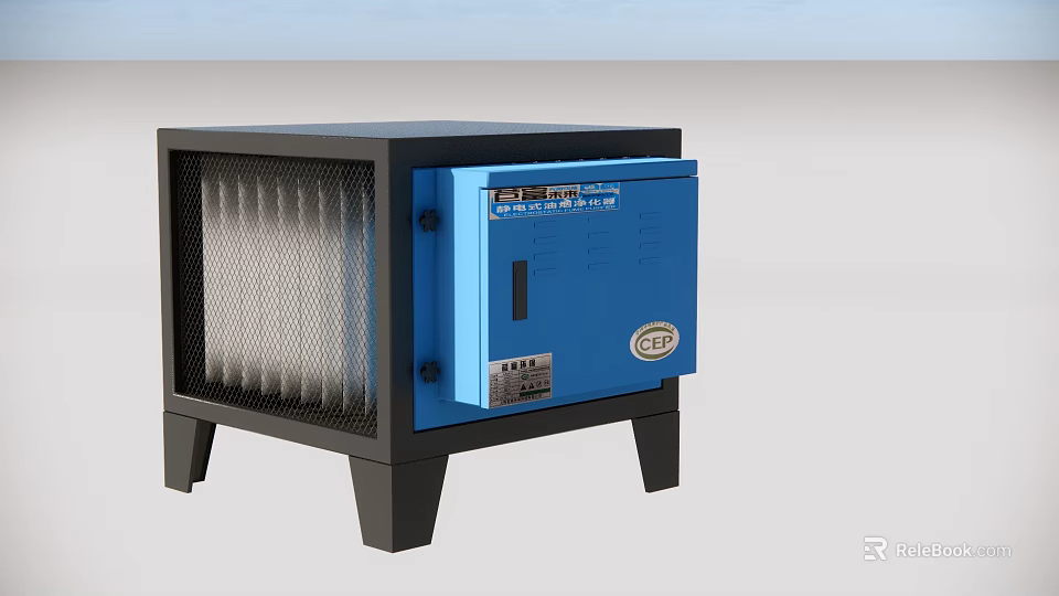 Canteen Air Purifier With Blue Black Design Filter System And Control Panel 3d model 