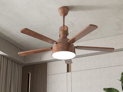 Modern Ceiling Fan with Light and Wooden Blades in Contemporary Home Interior 3d model