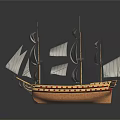 Classic Sailing Ship With Multiple White Sails Brown Hull And Reflection On Dark Surface 3d model