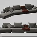 Modern Gray Sectional Sofa With Soft Fabric Multiple Pillows And Cozy Brown Blanket 3d model