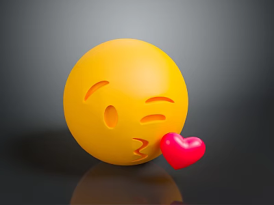 Cute Yellow Smiling Emoji Face Blowing Kiss With Red Heart Design 3d model