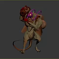Anthropomorphic Rat Game Movie Character 3D Model With Red Cannon Backpack And Combat Stance