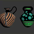 Handcrafted Sculpted Decorative Vases With Orange Black Stripes And Blue Green Circles