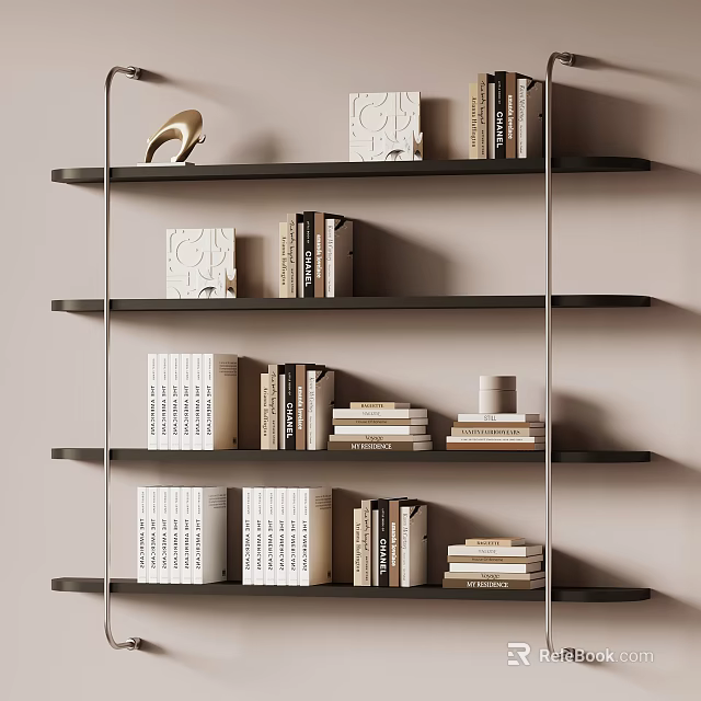 Modern Bookshelf Interior Design With Multiple Shelves Stacked Books And Decorative Items 3d model 