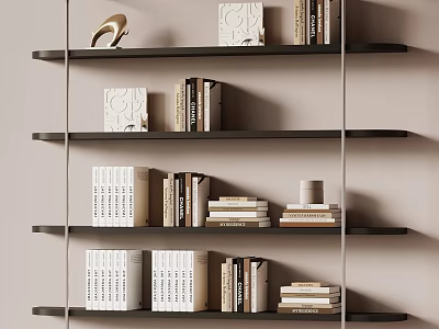 Modern Bookshelf Interior Design With Multiple Shelves Stacked Books And Decorative Items 3d model