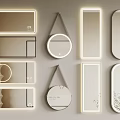 Stylish Wall Hanging Mirrors With Different Shapes Illuminated Frames And Decorative Designs 3d model