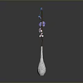 Carved Silver Vase Sculpture with Blue Pink Flowers Branch on Black Surface