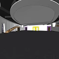 Modern Front Desk Reception Lobby With Curved Ceiling And White Pendant Lights